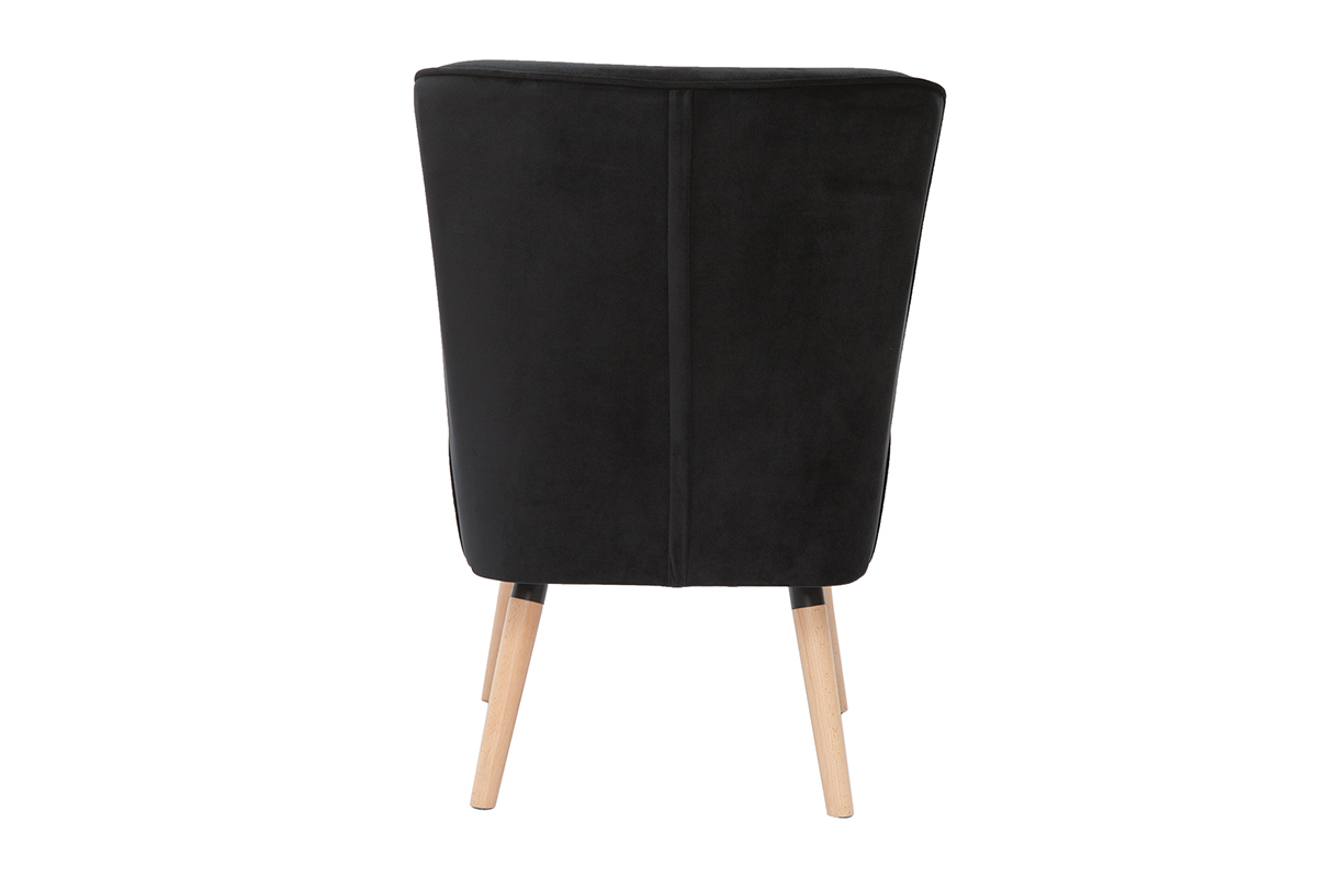 Fauteuil en tissu velours noir et bois clair KAHLO