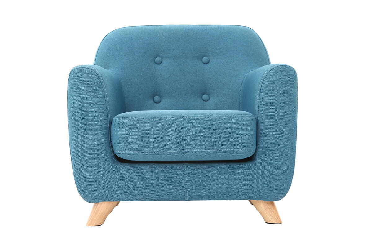 Fauteuil enfant scandinave en tissu bleu canard et bois clair NORKID