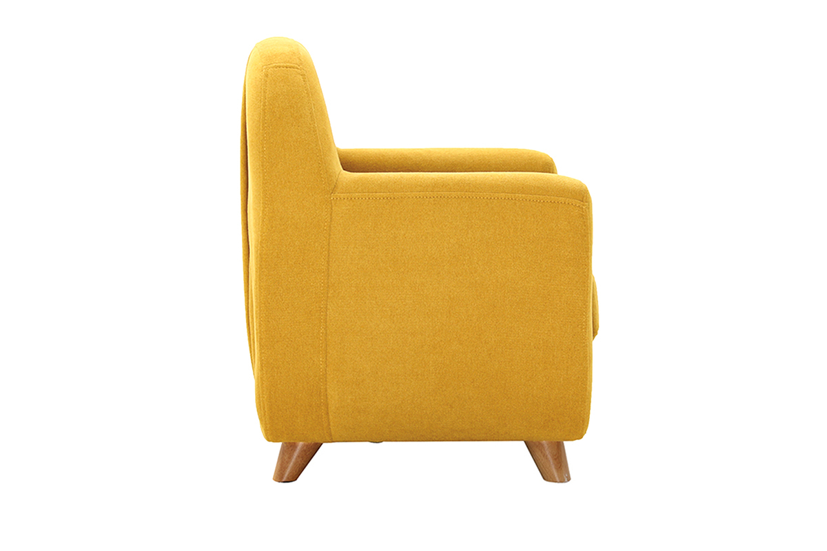 Fauteuil enfant scandinave en tissu effet velours jaune moutarde et bois clair NORKID