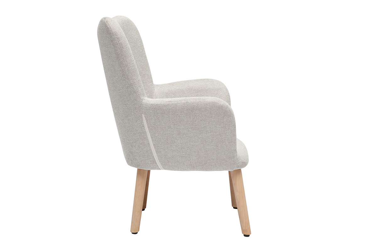 Fauteuil enfant scandinave en tissu effet velours textur beige et bois clair BABY BRISTOL