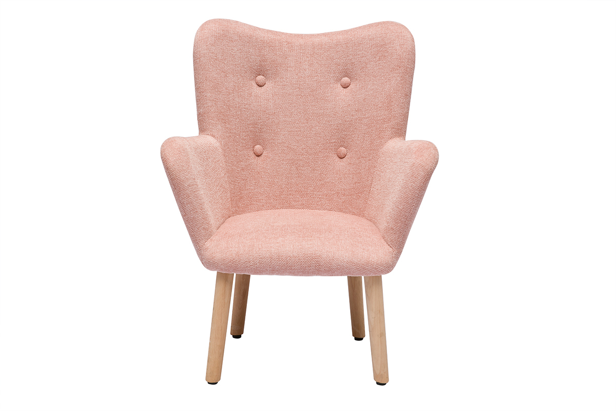 Fauteuil enfant scandinave en tissu effet velours textur rose et bois clair BABY BRISTOL