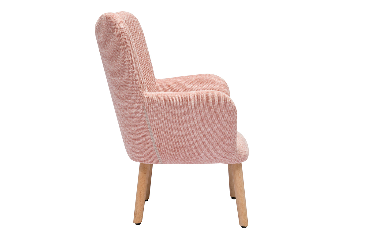 Fauteuil enfant scandinave en tissu effet velours textur rose et bois clair BABY BRISTOL