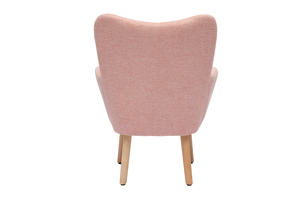 Fauteuil enfant scandinave en tissu effet velours textur rose et bois clair BABY BRISTOL