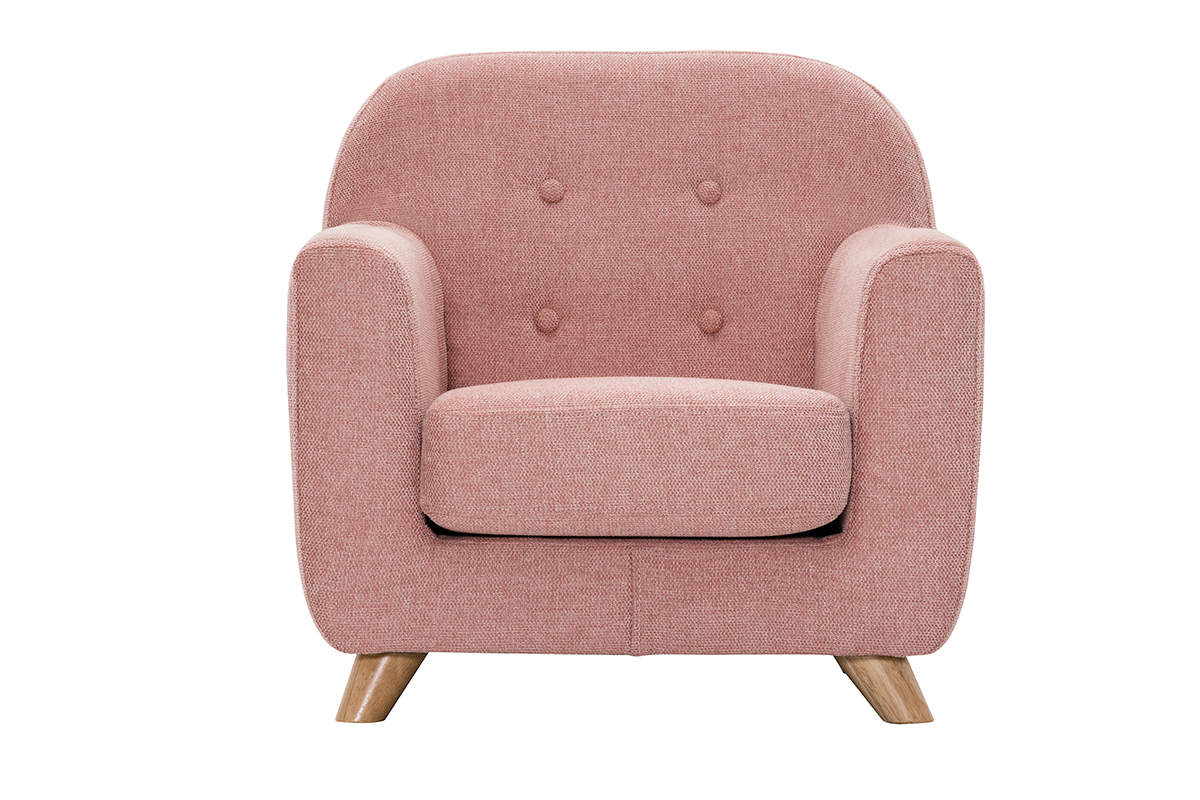 Fauteuil enfant scandinave en tissu effet velours textur rose et bois clair NORKID