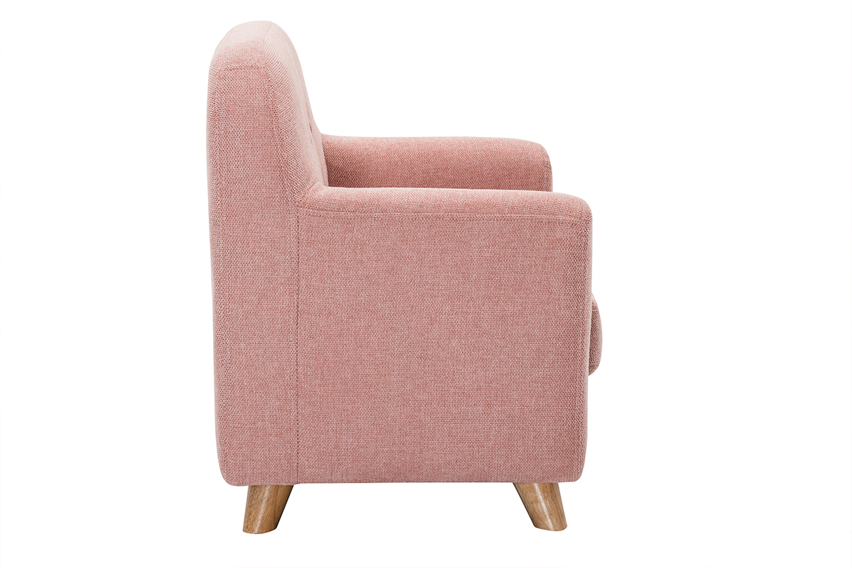 Fauteuil enfant scandinave en tissu effet velours textur rose et bois clair NORKID