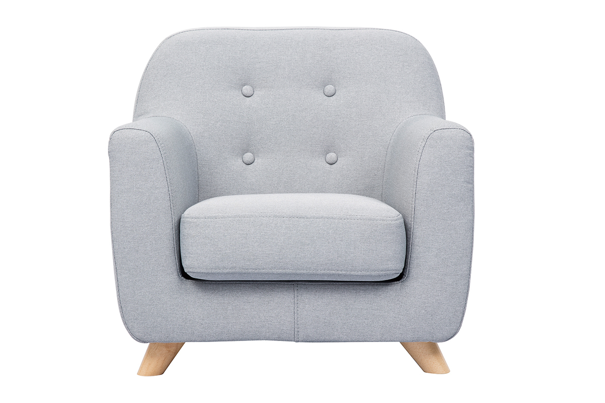 Fauteuil enfant scandinave en tissu gris clair et bois clair NORKID