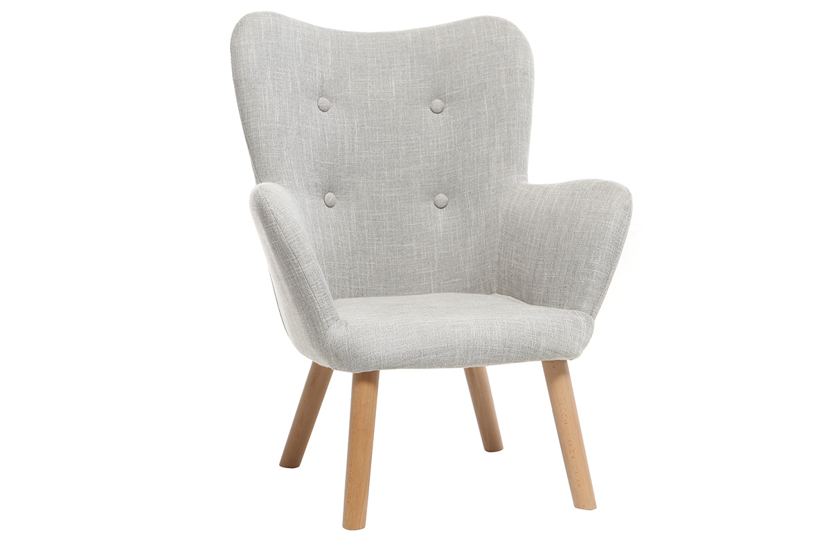 Fauteuil enfant scandinave en tissu gris polaire et bois clair BABY BRISTOL