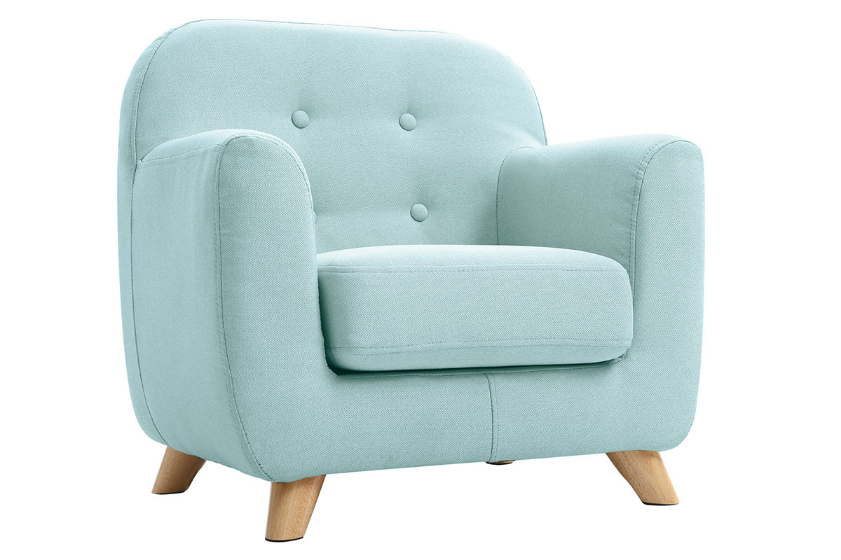 Fauteuil enfant scandinave en tissu menthe  l'eau et bois clair NORKID