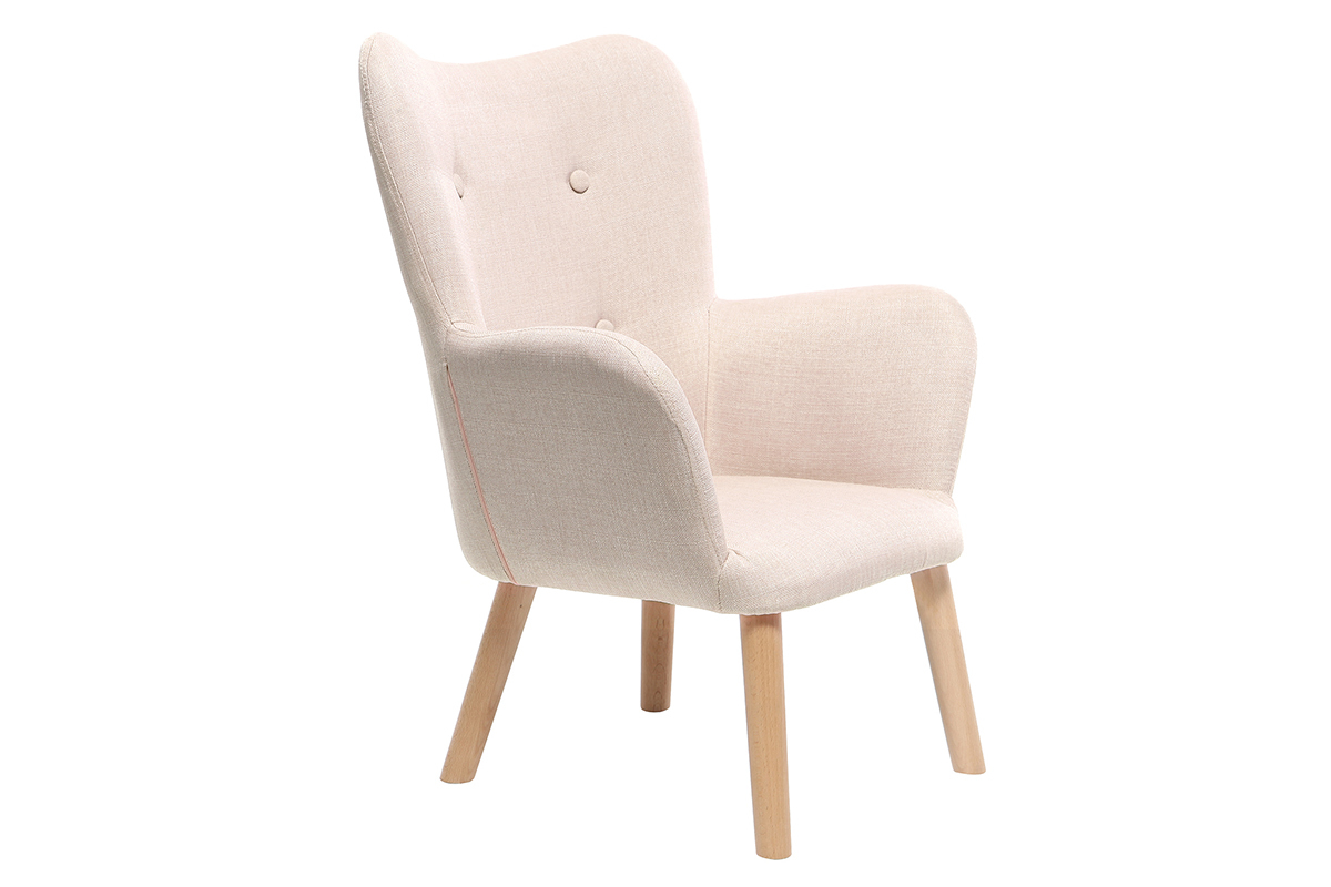 Fauteuil enfant scandinave en tissu rose poudr et bois clair BABY BRISTOL