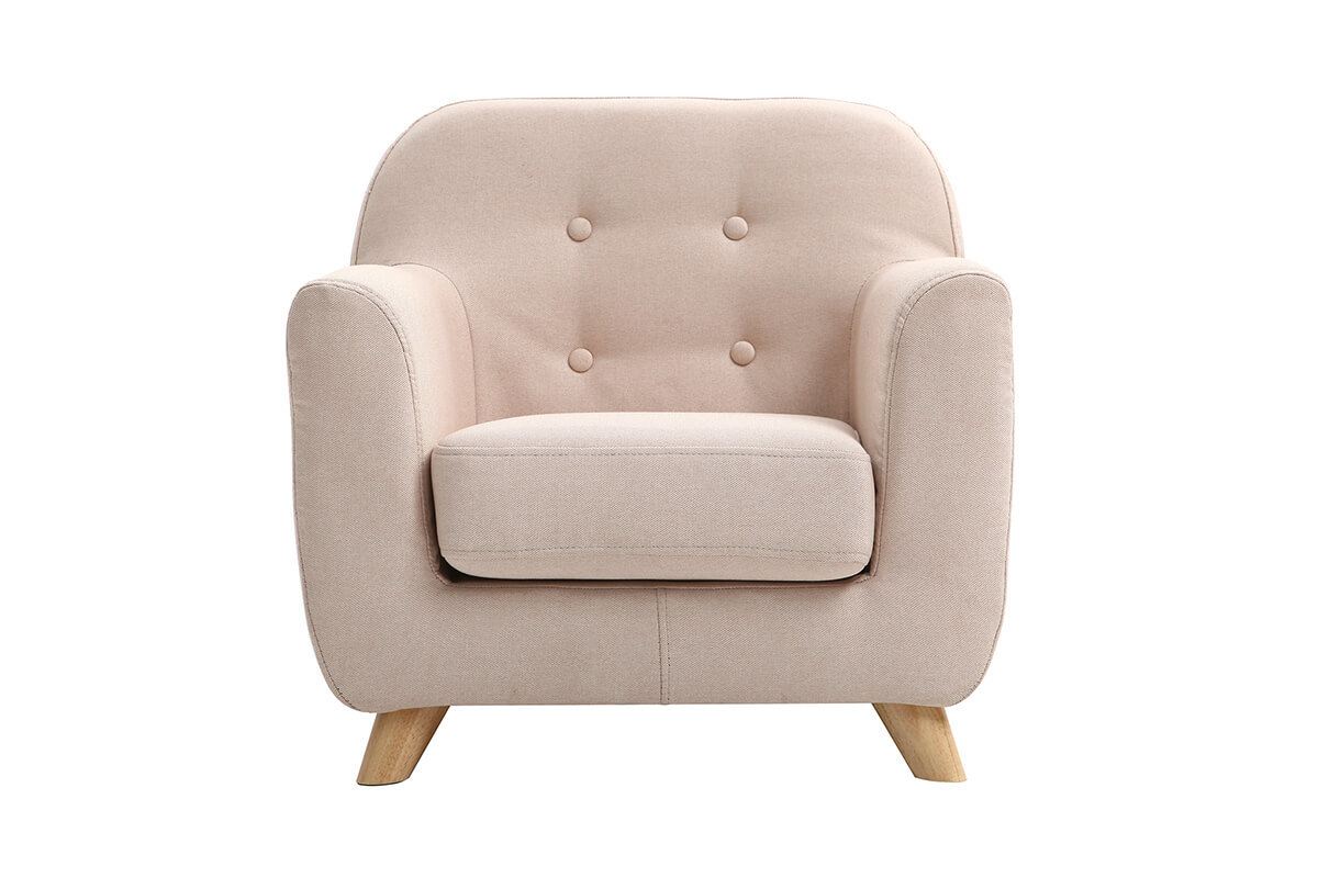 Fauteuil enfant scandinave en tissu rose poudr et bois clair NORKID