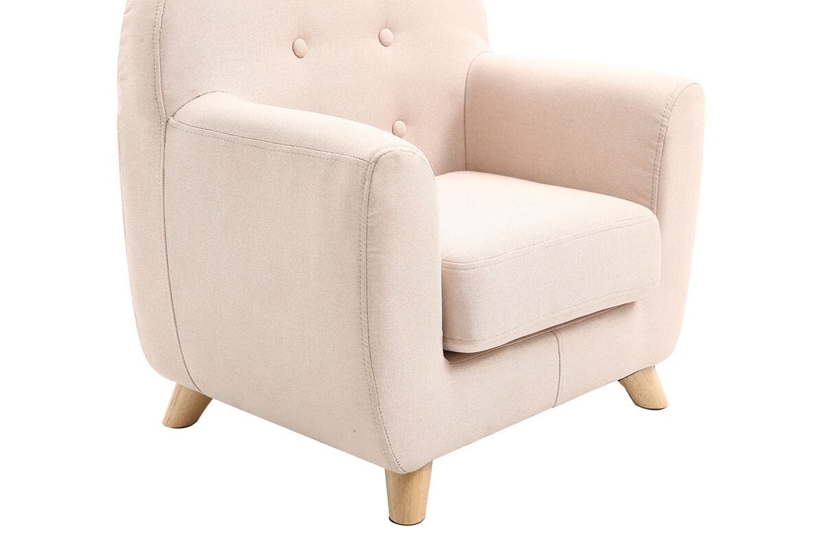 Fauteuil enfant scandinave en tissu rose poudr et bois clair NORKID