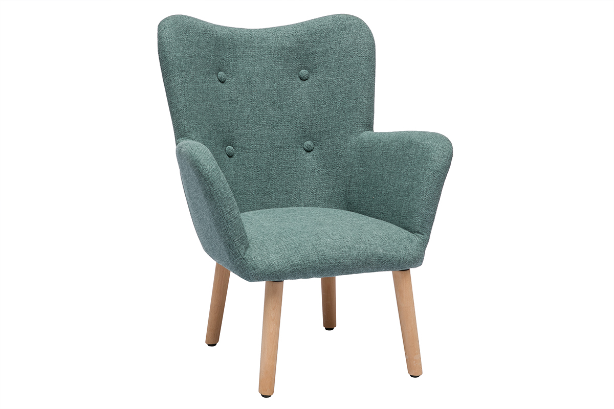 Fauteuil enfant scandinave en tissu vert de gris et bois clair BABY BRISTOL