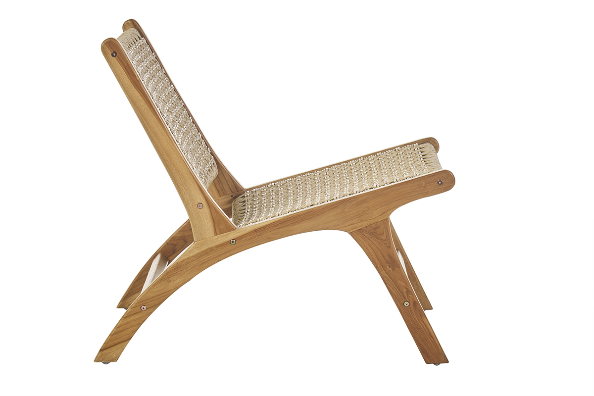 Fauteuil lounge en bois teck massif et corde tresse SUMBA