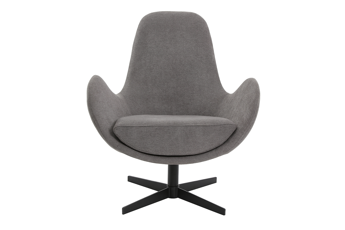 Fauteuil pivotant design en tissu effet velours gris et mtal noir ANDY