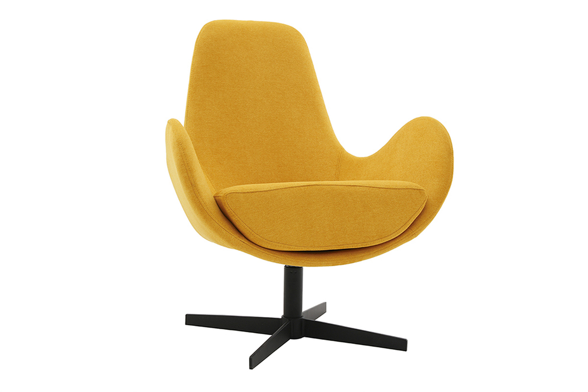 Fauteuil pivotant design en tissu effet velours jaune moutarde et mtal noir ANDY