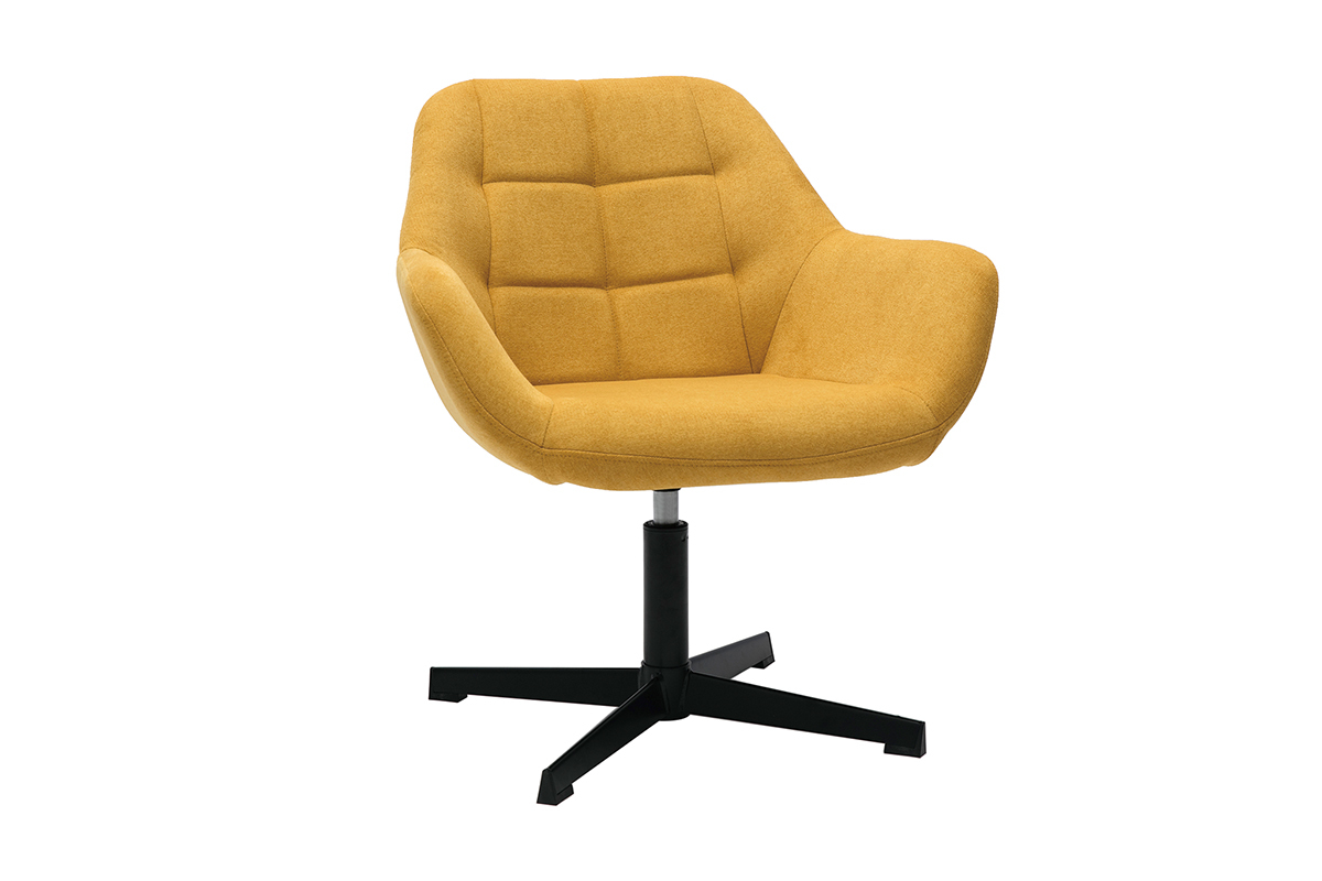 Fauteuil pivotant design en tissu effet velours jaune moutarde et mtal noir DARWIN