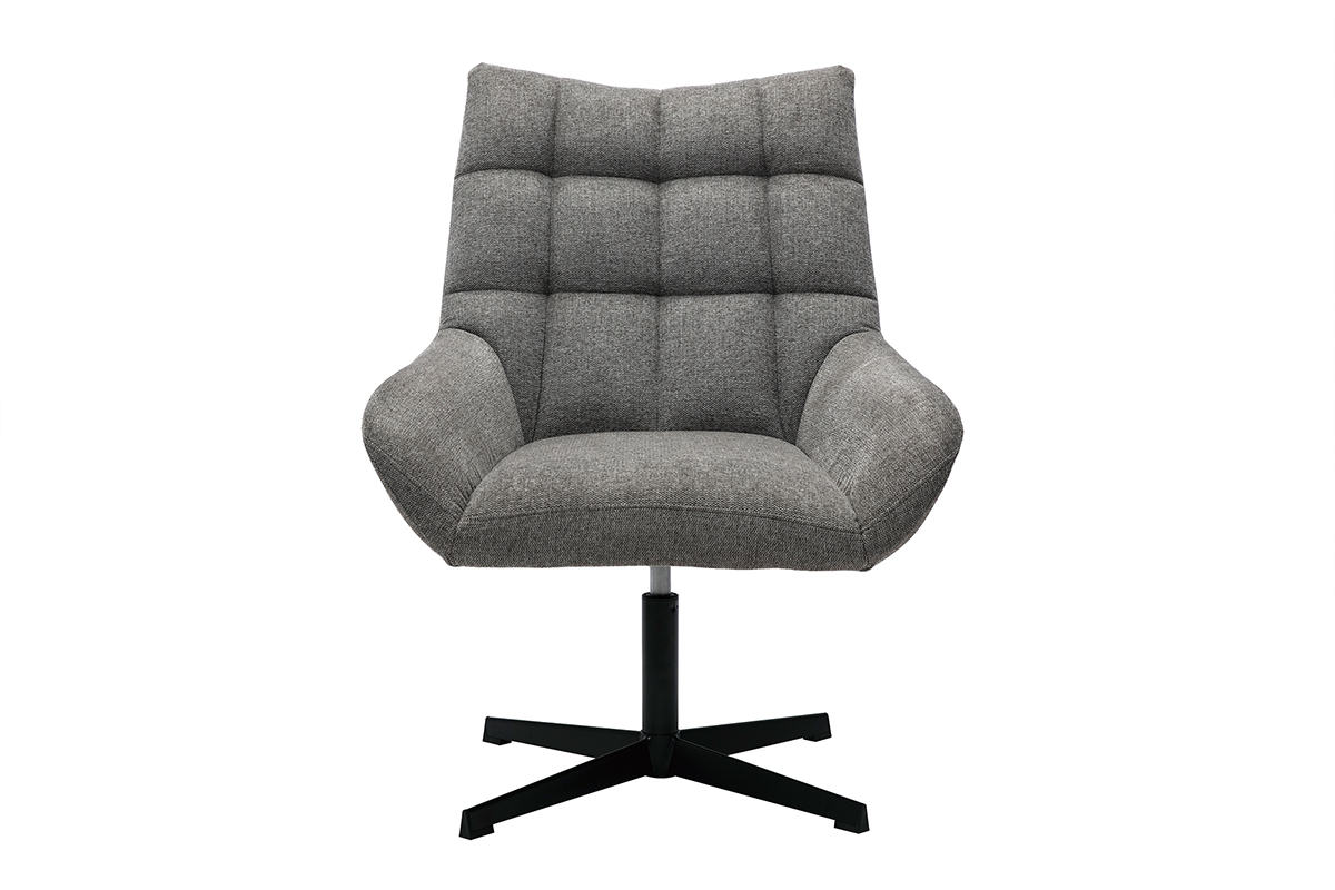 Fauteuil pivotant design en tissu effet velours texur gris et mtal noir KING