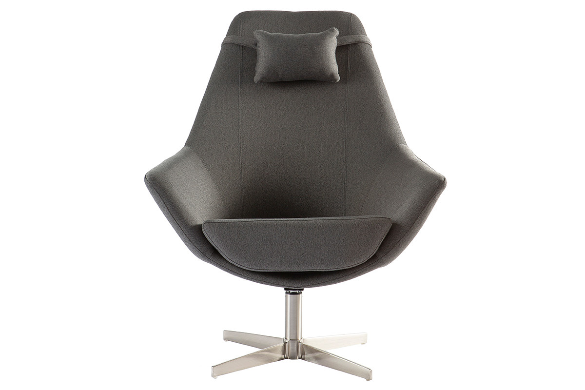 Fauteuil pivotant design en tissu gris fonc et acier chrom AMADEO