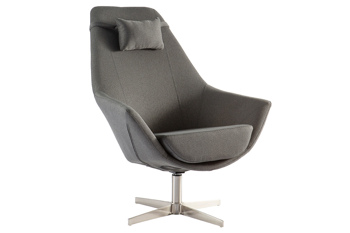 Fauteuil pivotant design en tissu gris fonc et acier chrom AMADEO