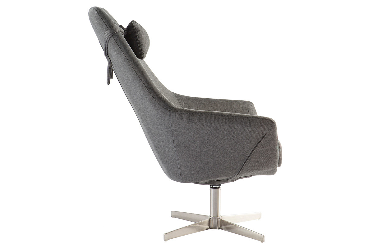 Fauteuil pivotant design en tissu gris fonc et acier chrom AMADEO