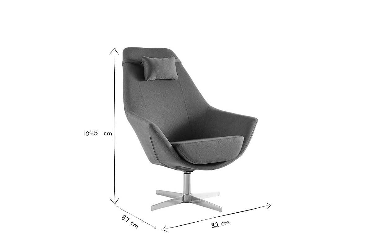 Fauteuil pivotant design en tissu gris fonc et acier chrom AMADEO