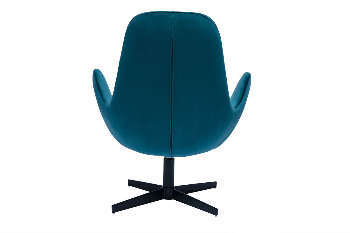 Fauteuil pivotant design en tissu velours gaufr bleu canard et mtal noir ANDY