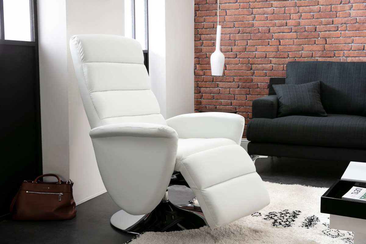 Fauteuil pivotant relax manuel en tissu chenille beige NELSON