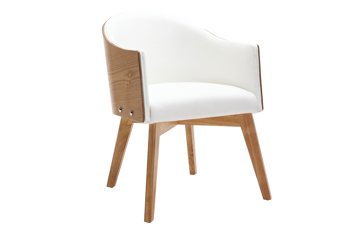 Fauteuil scandinave blanc et bois clair NORDECO