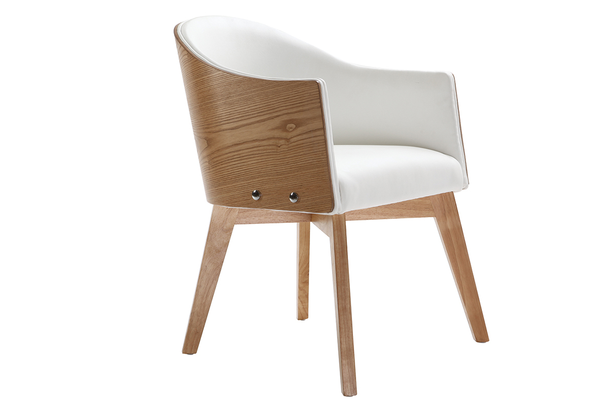 Fauteuil scandinave blanc et bois clair NORDECO