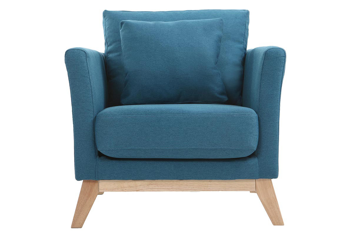 Fauteuil scandinave dhoussable en tissu bleu canard et bois clair OSLO