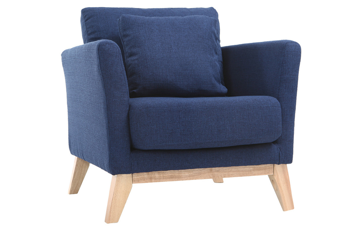 Fauteuil scandinave dhoussable en tissu bleu fonc et bois clair OSLO