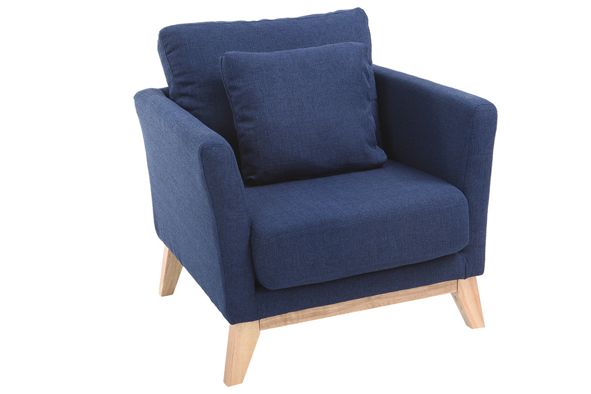 Fauteuil scandinave dhoussable en tissu bleu fonc et bois clair OSLO