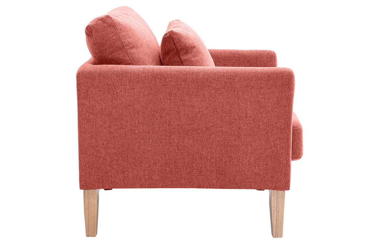 Fauteuil scandinave dhoussable en tissu effet velours textur terracotta et bois clair OSLO