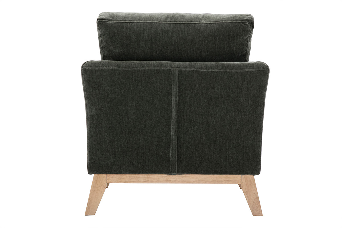 Fauteuil scandinave dhoussable en tissu effet velours vert kaki et bois clair OSLO