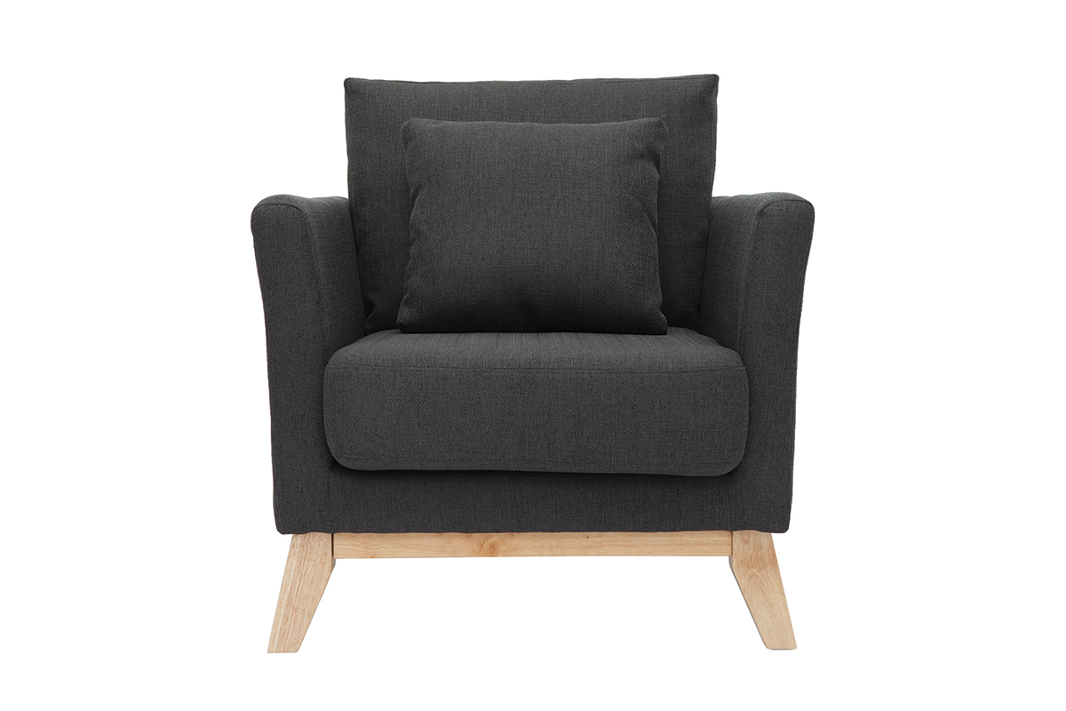 Fauteuil scandinave dhoussable en tissu gris fonc et bois clair OSLO