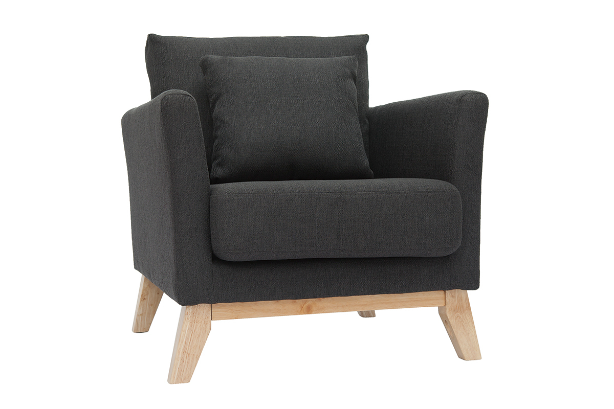 Fauteuil scandinave dhoussable en tissu gris fonc et bois clair OSLO