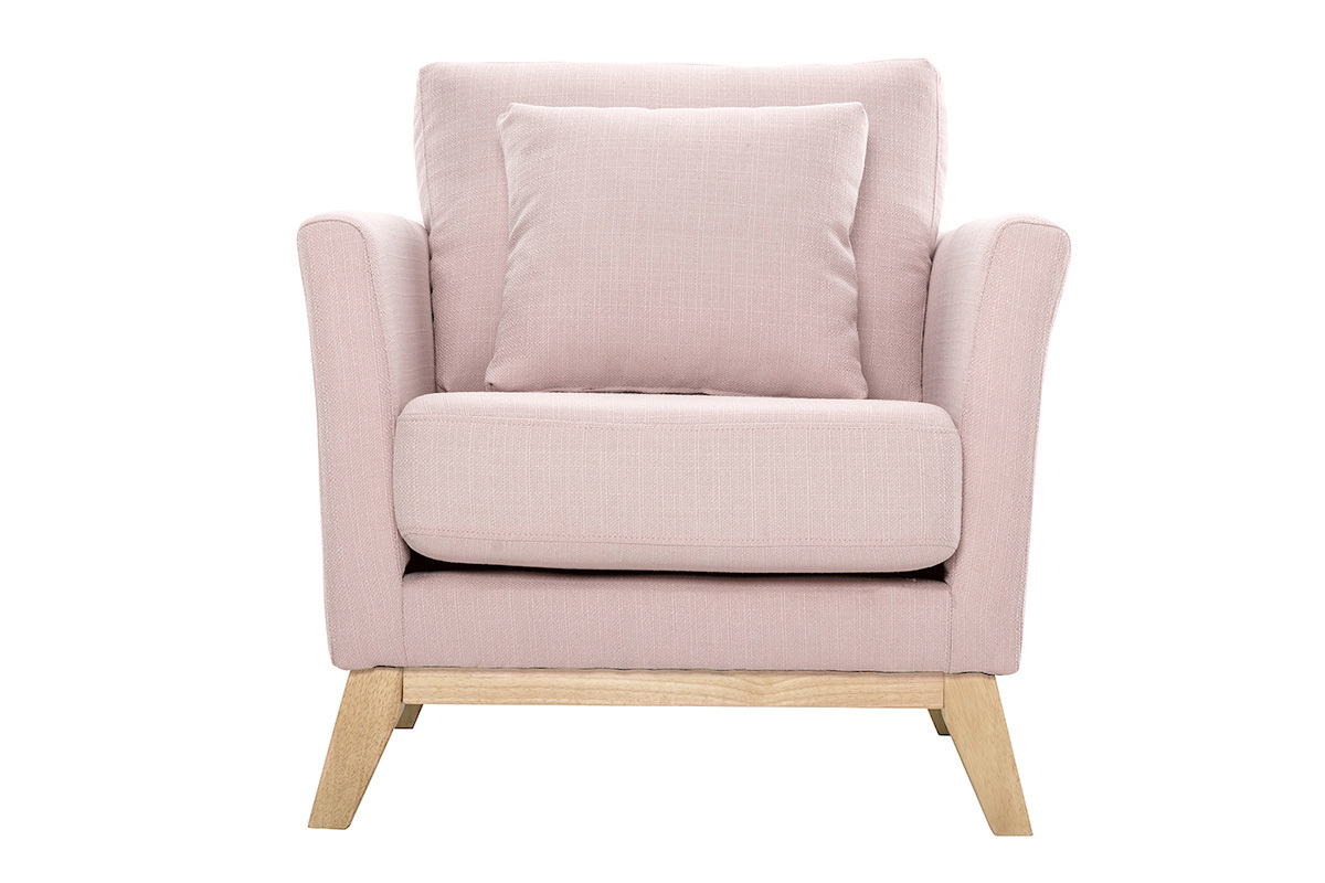 Fauteuil scandinave dhoussable en tissu rose et bois clair OSLO