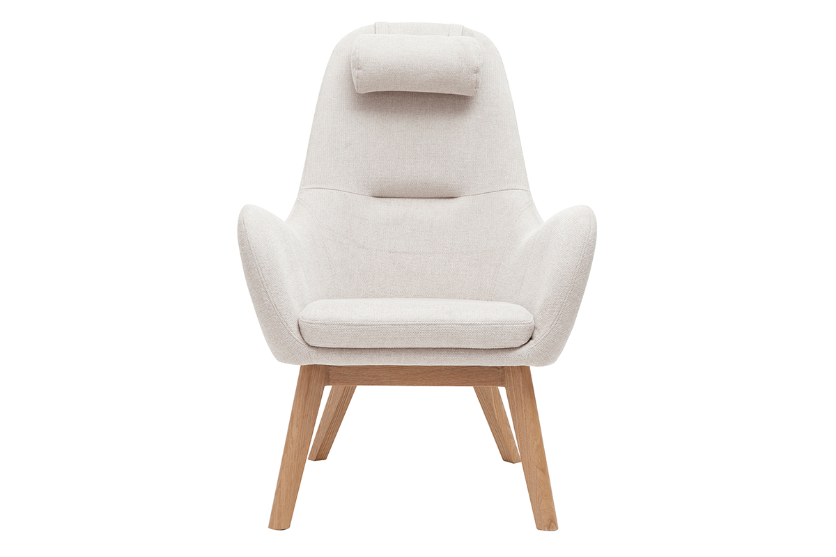 Fauteuil scandinave en tissu beige et bois clair MANIA