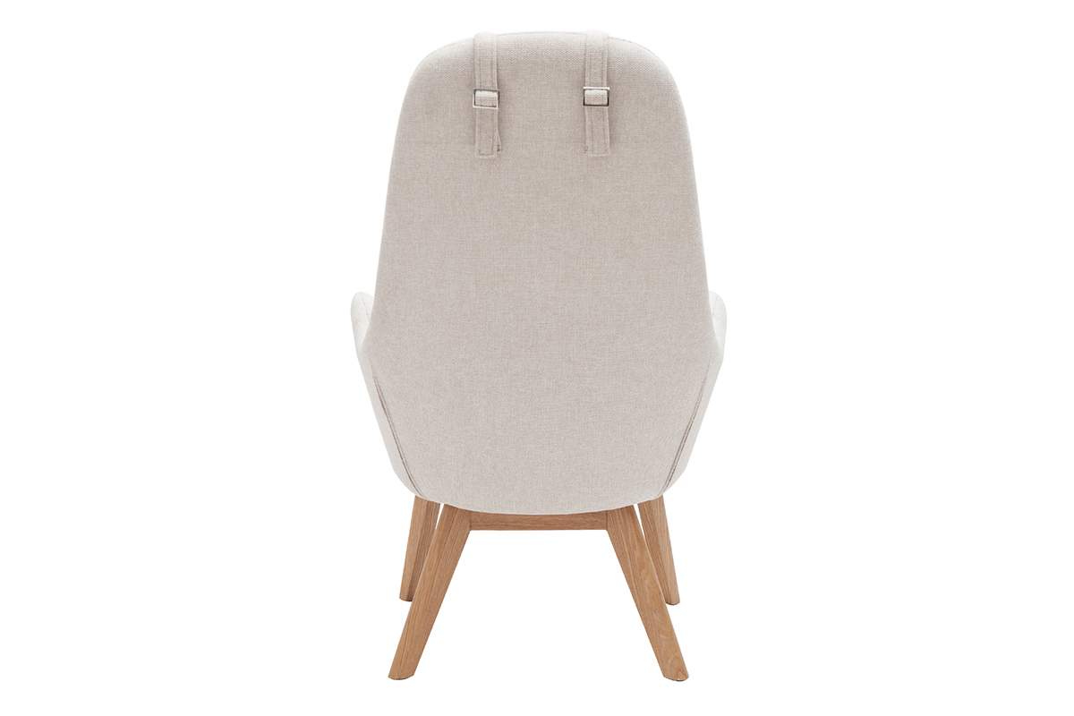 Fauteuil scandinave en tissu beige et bois clair MANIA