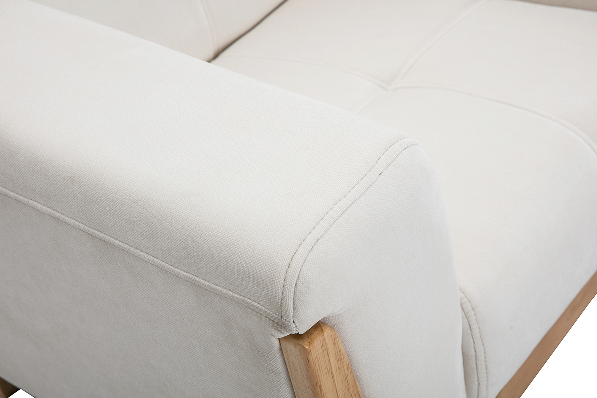 Fauteuil scandinave en tissu blanc cass et bois clair FJORD