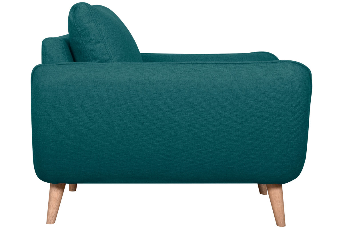 Fauteuil scandinave en tissu bleu paon et bois clair CREEP