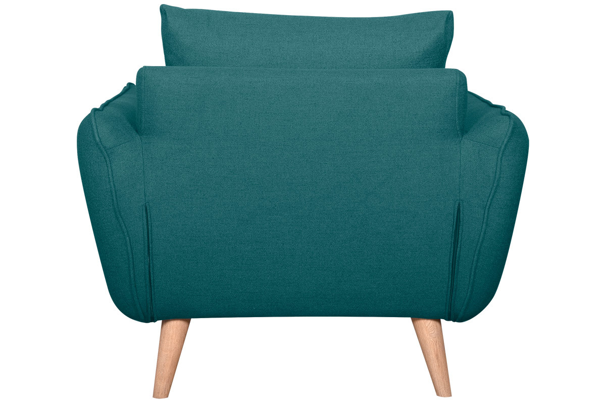 Fauteuil scandinave en tissu bleu paon et bois clair CREEP