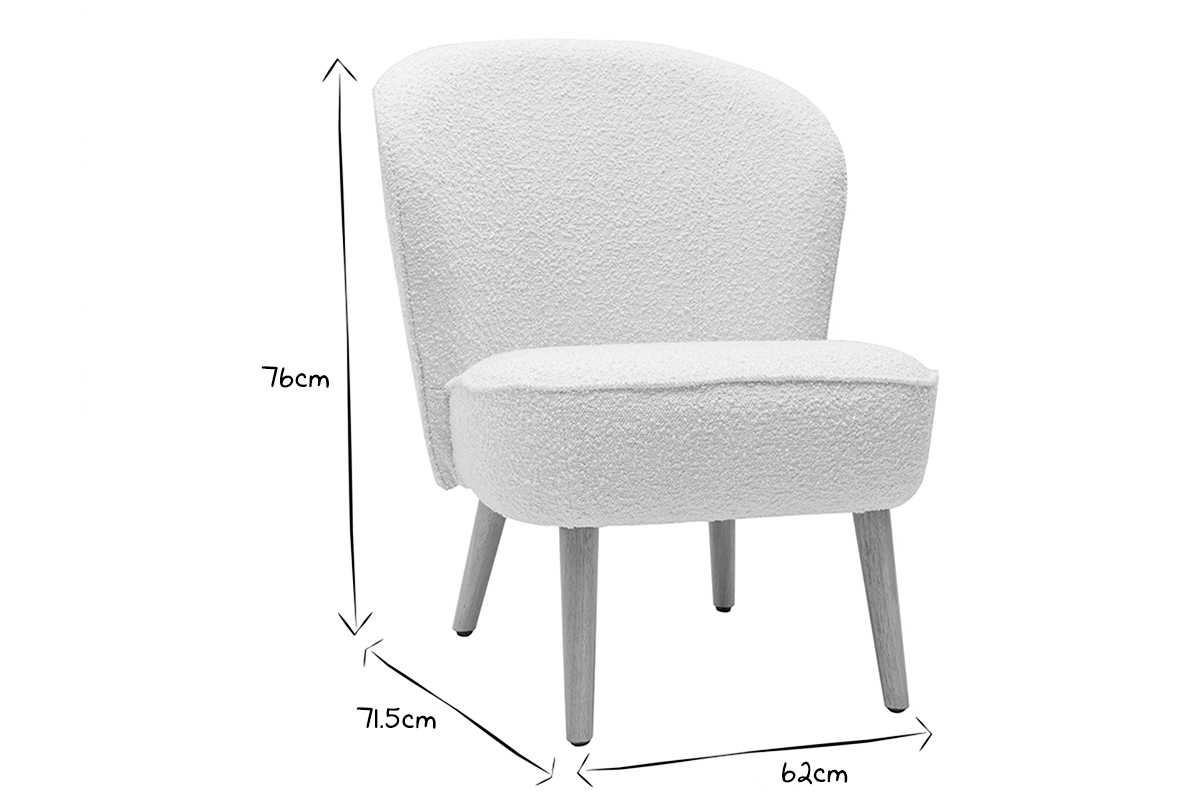 Fauteuil scandinave en tissu effet laine boucle blanc cass et bois clair AMANITA