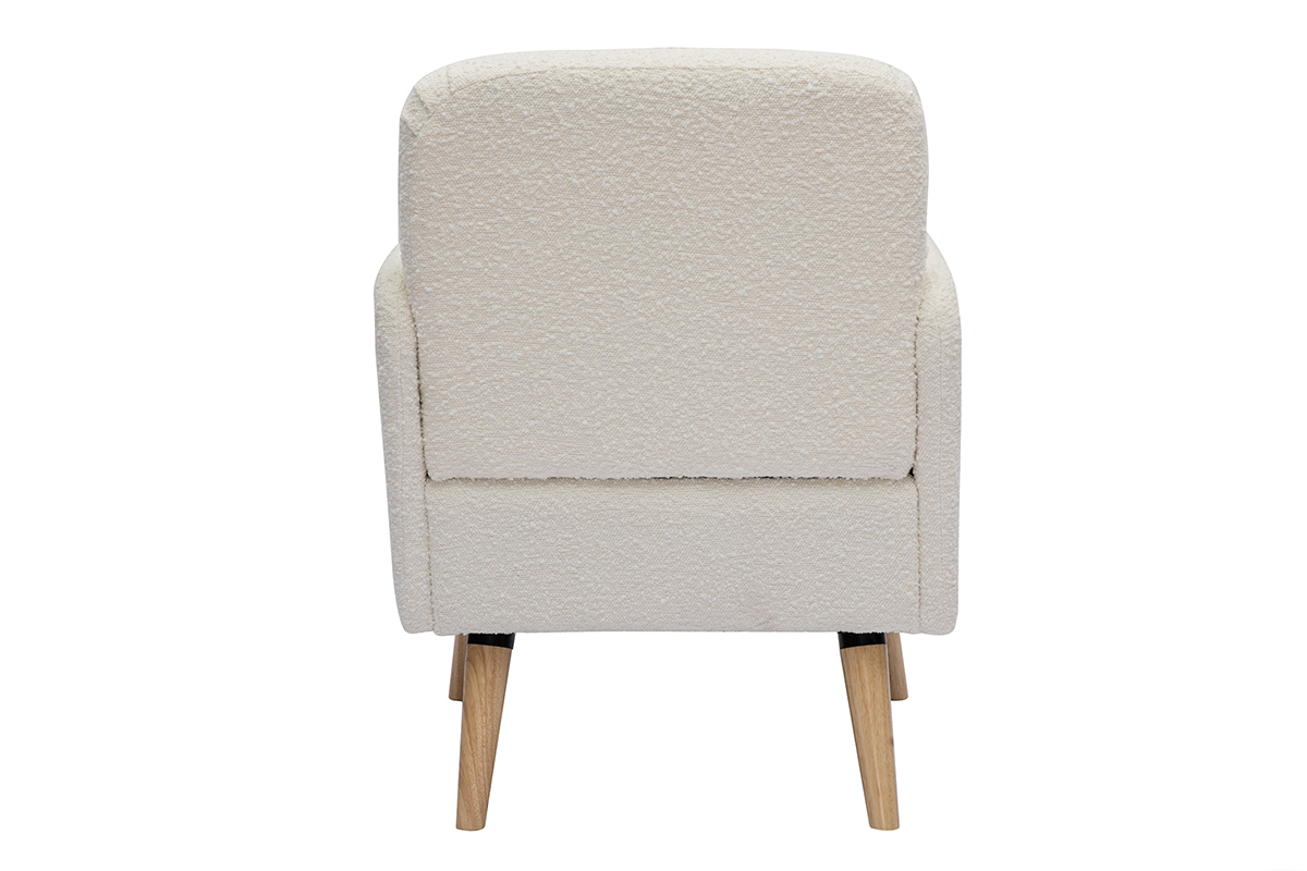 Fauteuil scandinave en tissu effet laine boucle blanc cass et bois clair ISKO