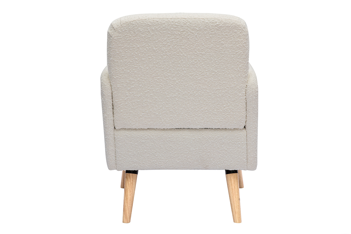 Fauteuil scandinave en tissu effet laine boucle blanc cass et bois clair ISKO