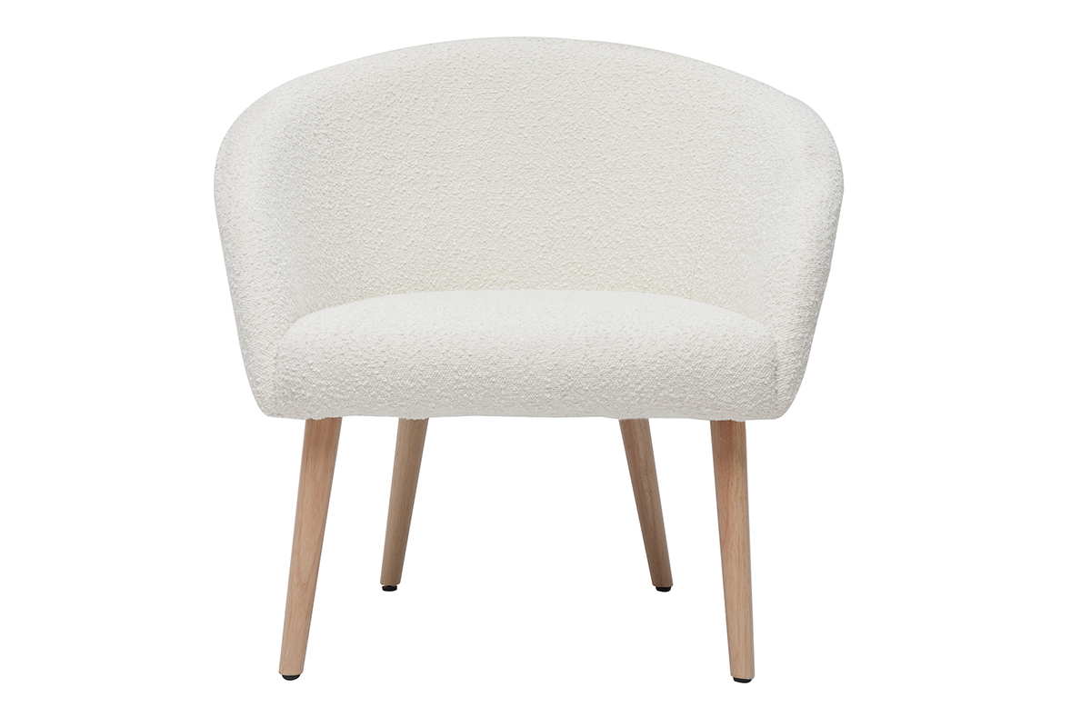 Fauteuil scandinave en tissu effet laine boucle blanc cass et bois clair OLIVIA