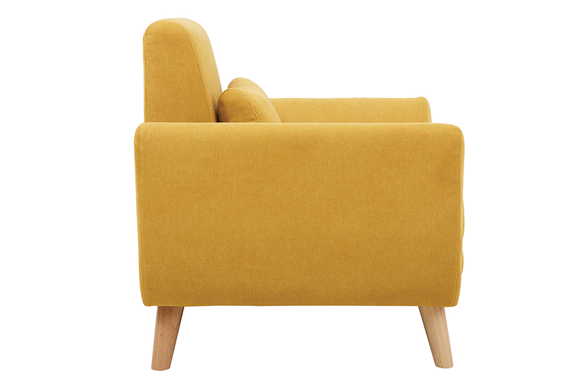 Fauteuil scandinave en tissu effet velours jaune moutarde et bois clair  EKTOR