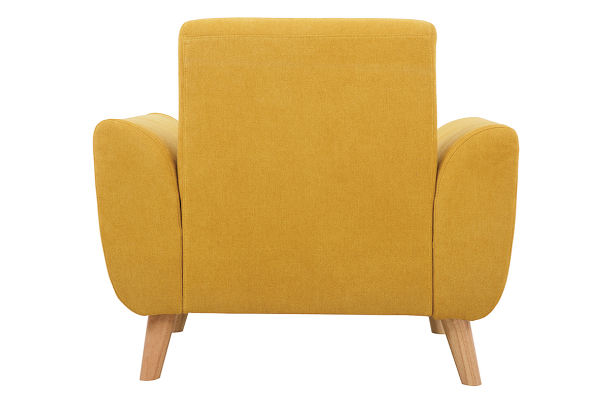 Fauteuil scandinave en tissu effet velours jaune moutarde et bois clair  EKTOR