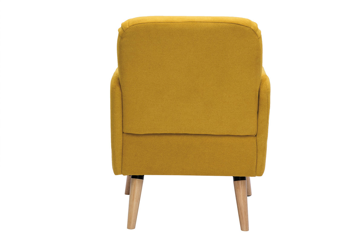 Fauteuil scandinave en tissu effet velours jaune moutarde et bois clair ISKO