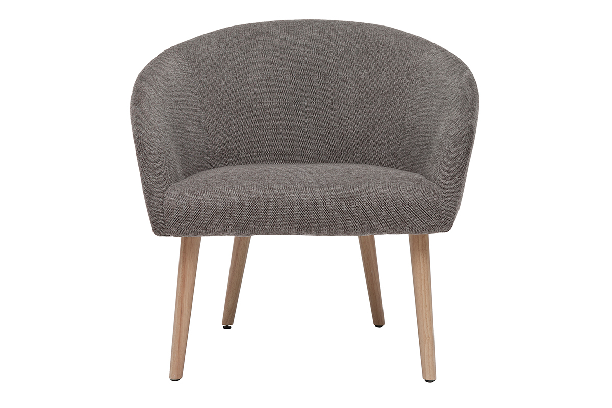 Fauteuil scandinave en tissu effet velours textur gris et bois clair OLIVIA